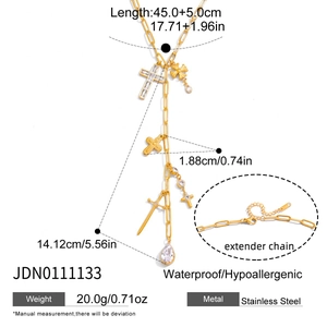 Détails du collier en Y en acier inoxydable doré avec croix et pendentif épée