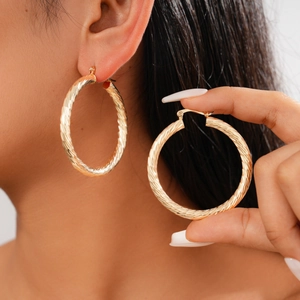 Twisted Metal Hoop Earrings Geometric Texture Spiral Minimalist Fashion Jewelry For Women