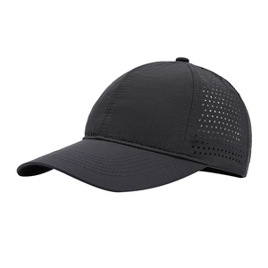 Breathable mesh sun hat for sports made of quick-dry dark grey fabric with laser-cut holes