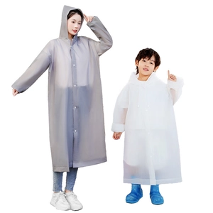 Matching adult and child hooded EVA raincoats in grey and white waterproof design