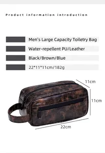 Wasserdichte Kulturtasche aus PU-Leder für Herren mit Details zur Größe 22x11x11cm