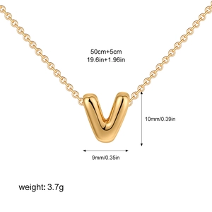 Custom gold plated bubble letter V pendant necklace with dimensions and chain length
