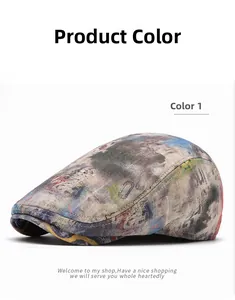Detailed texture of artistic tie-dye pattern on retro cotton-linen beret hat
