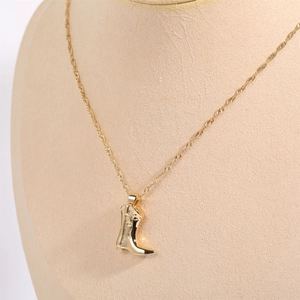 Gold plated cowboy boot pendant necklace on elegant rope chain for women