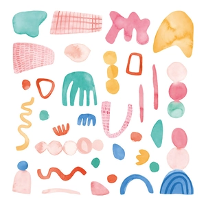 Abstract watercolor geometric wall stickers with colorful organic shapes for kids room