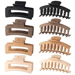 8-piece set of matte large claw clips in rectangular and wavy styles and four neutral colors