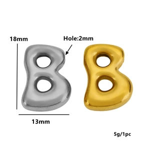 Ciondolo a lettera B a bolla oro e argento per collane fai-da-te con foro 2mm