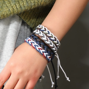 Handmade woven cotton rope bracelet set for men with adjustable cord in vibrant multi-colors