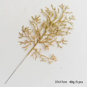 Golden glitter artificial Christmas leaves decoration branch, 37x17cm 5 pcs per pack