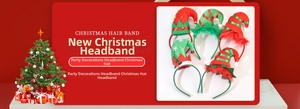 Detailed set of 5 festive Christmas elf hat headbands with sequins and plush pom-poms