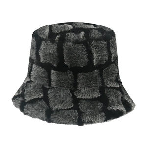 Dicker Plüsch-Anglerhut mit schwarz-grauem Karomuster aus Kunstpelz für den Winter