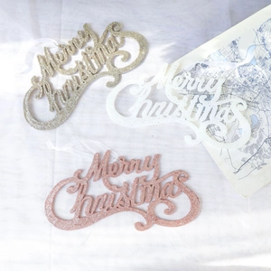 Three-piece Merry Christmas wooden hanging ornaments in gold, white, and rose gold glitter
