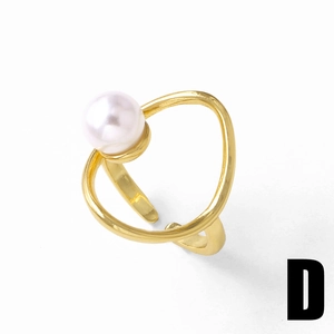 Detailed close-up of a minimalist gold ring featuring a single white pearl and curved band