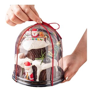 4-inch Christmas cake box with festive dome packaging and Santa figurine decorations