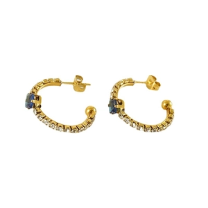 18K gold plated stainless steel hoop earrings with blue square gemstone and crystals