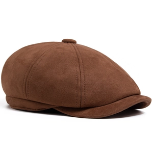 Klassieke donkerbruine suède newsboy pet met vintage acht-panelen structuur voor heren en dames