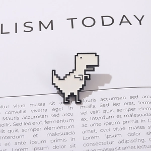 Pixel Dinosaur Brooch Pin Alloy Enamel White Black 8-Bit Game Design Creative Fashion Accessory
