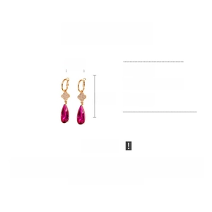 Detailed view of teardrop rhinestone earrings with clover stud and 6.5cm length dimensions