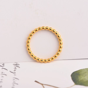 Minimalist golden beaded wave ring for women with polished spherical bubble design
