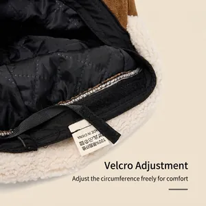 Winter beret cap with fleece lining and velcro strap for adjustable fit
