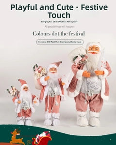 Three pink velvet Santa Claus figurines in different sizes for modern Christmas decor