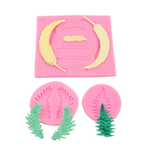 Kit de moules en silicone rose pour feuilles et plumes pour chocolat, fondant et argile