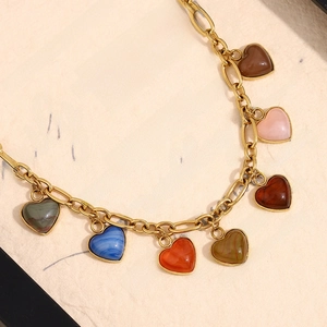 18K gold plated irregular chain necklace with multi-colored resin heart pendants