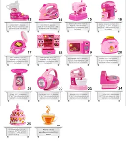 Pink toy kitchen appliance set for kids including mini juice blender and microwave oven