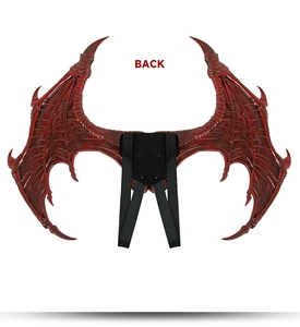 Detailed back view of dragon wings prop featuring realistic bone textures and black straps