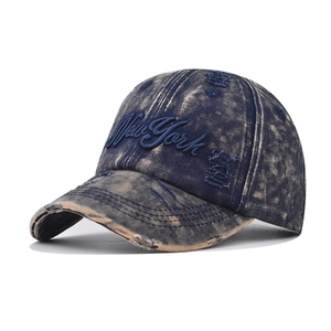 Baseball Cap Washed Cotton Denim New York 3D Embroidery Distressed Ripped Holes Vintage Retro Streetwear Sun Hat Men Women