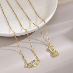 Stainless Steel Peanut Oval Pendant Necklace Copper Inlaid Zirconia Choker For Women Men Fashion Daily Jewelry