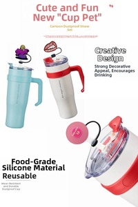 Detail view of colorful silicone straw covers including purple figure and red lips styles