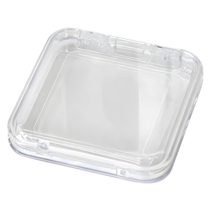 Clear acrylic storage box with hinged lid for badge displays and nail art accessories