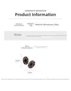 Detailed size chart for vintage oval earrings showing 2.6cm height and 1.9cm width dimensions