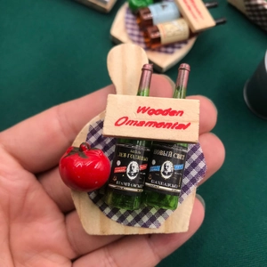 Mini wooden cutting board with champagne bottles and tomato decorative magnet for fridge