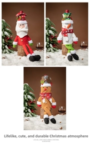 Detailed trio of Santa, Snowman, and Reindeer wine bottle covers for festive table decor