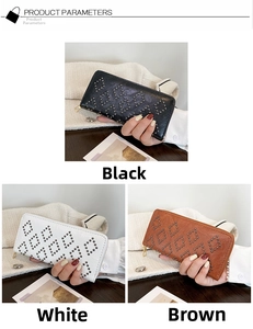 Drei Farben von Damen-Langen-Reißverschlussbrieftaschen mit metallischem Nietendesign