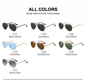 Detailed matrix of aviator polarized sunglasses in seven metallic frame color options