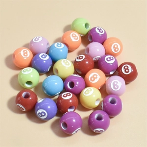 Colorful 10-12mm acrylic round beads with number 8 print for DIY bracelet making