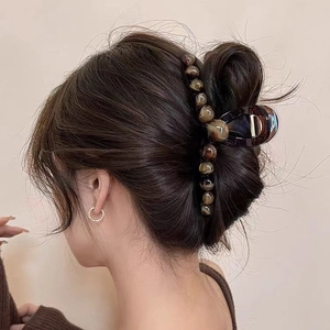 Large gradient bead shark hair clip in dark brown amber pattern for women updos