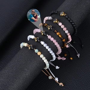 Custom 6mm Tiger Eye stone photo projection bracelet with natural beads in various colors