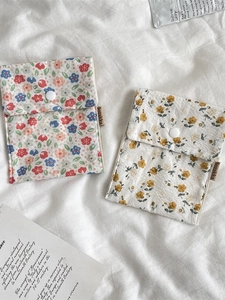Floral cotton sanitary storage pouch with snap button for travel and school use
