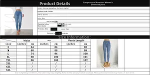 Größentabelle für Damen Stretch Jeans mit hoher Taille, Maße von S bis XXL