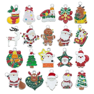 Set of 20 Christmas alloy enamel charms including Santa, elk, and snowman for DIY jewelry