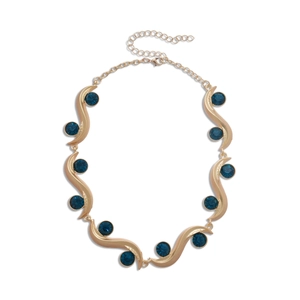 Vintage style gold wavy necklace with deep blue crystals and adjustable chain