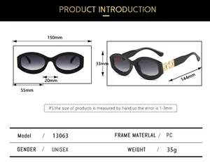 Size chart showing exact dimensions for these stylish oval frame unisex sunglasses