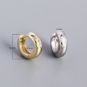 Polished S925 silver hoop earrings with marquise zircon in gold and silver finish