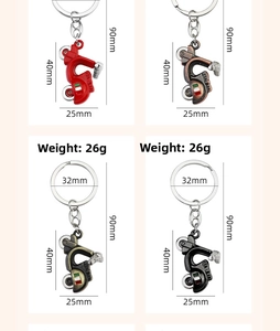 Detailed size specifications for vintage Vespa-style motorcycle helmet keychains in four colors