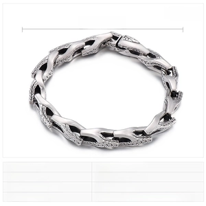 Detailed spec view of 8mm vintage stainless steel snake bone bracelet with measurements