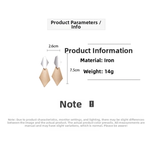 Detailed size parameters of geometric diamond earrings with brushed metal finish